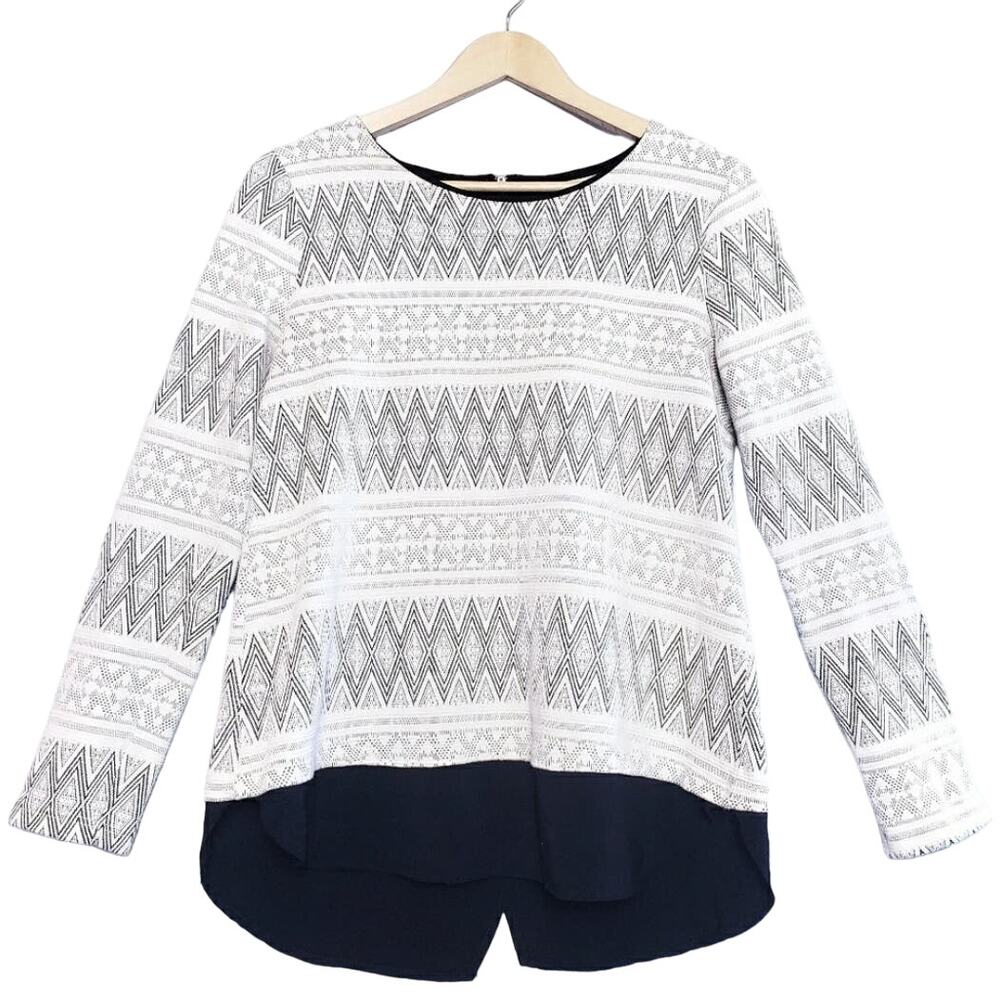 Pleione Women's Knit Long Sleeve Top Black White Size Small